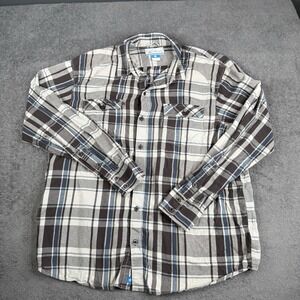Columbia Shirt Mens XL Beige Plaid Button Up Cotton Long Sleeve Outdoors Lite